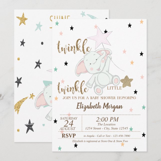 Invitación Bear, Twinkle Twinkle Little Star Baby Shower (Anverso / Reverso)