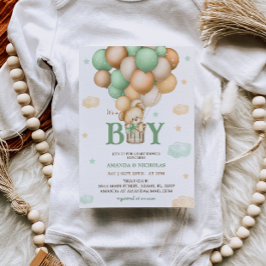 Invitación Bear verde aire caliente globo Bebé niño ducha