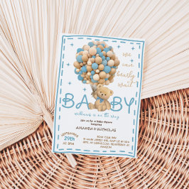 Invitación Bear Wait Blue Bear Balloon Baby Ducha