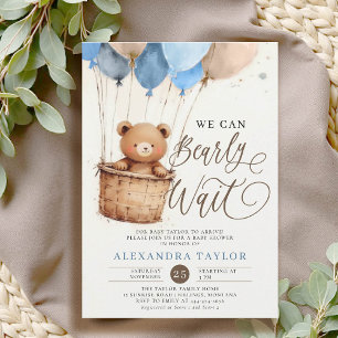 Invitación Bear Wait Hot Air Balloon Art Baby Boy Shower