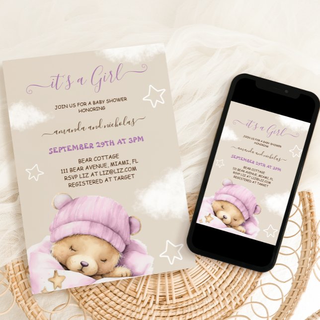 Invitación Bear Winter Baby Girl Shower (Subido por el creador)
