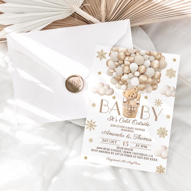 Invitación Bear Winter Snowflakes & Balloons Baby Shower (Subido por el creador)