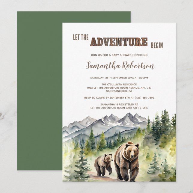 Invitación Bear Woodland Deja Que La Aventura Empiece Baby Sh (Anverso / Reverso)