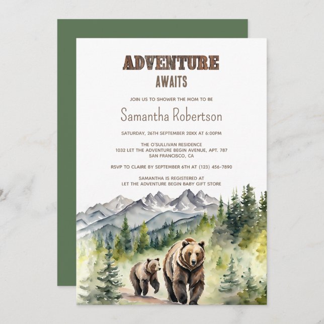 Invitación Bear Woodland Forest Adventure espera Baby Shower (Anverso / Reverso)