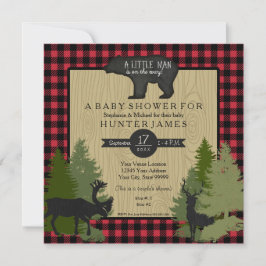 Invitación Bear Woodland Forest Lumberjack Plaid Baby Shower