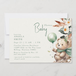 Invitación Bear y Happy Green Boho Baby Shower