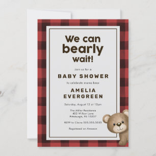 Invitación Bear y Lumberjack Flannel Baby Shower