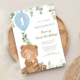 Invitación Bear-y primer cumpleaños niño primer lindo oso glo