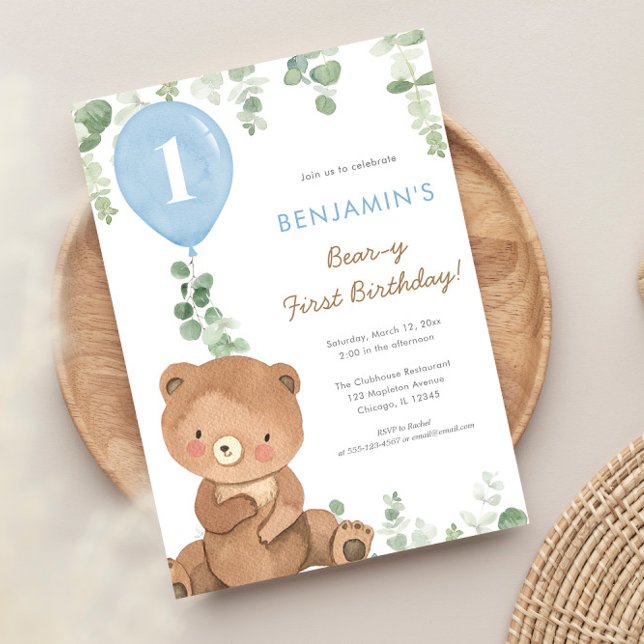 Invitación Bear-y primer cumpleaños niño primer lindo oso glo (Subido por el creador)