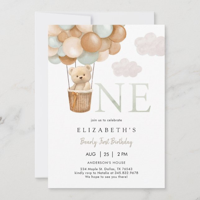 Invitación Bearly First Teddy Bear 1st Birthday Invitation (Anverso)
