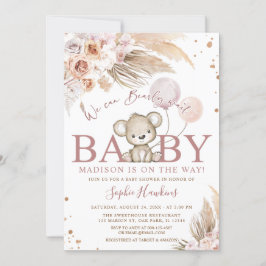 Invitación Bearly Pink Wait Boho Teddy Bear Chica Baby Shower