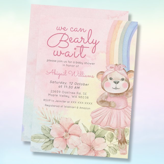 Invitación Bearly wait arco iris flor ballet oso bebé ducha (Subido por el creador)