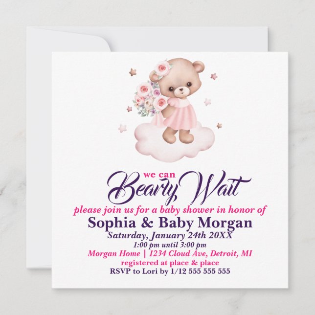 Invitación Bearly Wait, Baby Shower (Anverso)