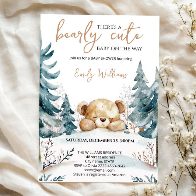 Invitación Bearly Wait Baby Shower Invitation | Woodland Bear (Subido por el creador)