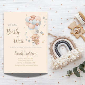 Invitación Bearly Wait Baby Shower Neutral Teddy Theme