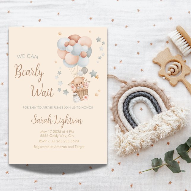 Invitación Bearly Wait Baby Shower Neutral Teddy Theme (Subido por el creador)