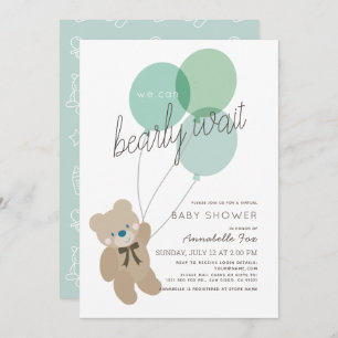 Invitación Bearly Wait Bear Mint Green Baby Shower Virtual