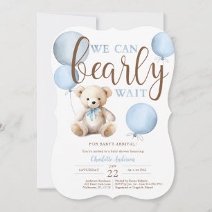 Invitación Bearly Wait Blue Balloon Teddy Bear Baby Shower