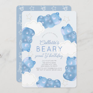 Invitación Bearly Wait Blue Gummy Bear Boy 1er cumpleaños