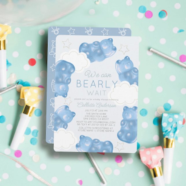 Invitación Bearly Wait Blue Gummy Bear Boy Baby Shower (Subido por el creador)