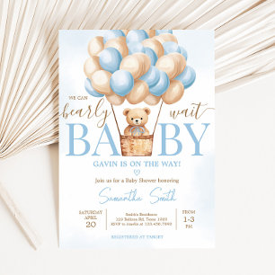 Invitación Bearly Wait Blue Hot Air Balloon Baby Shower
