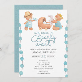 Invitación Bearly Wait Blue Teddy Bear Baby Shower