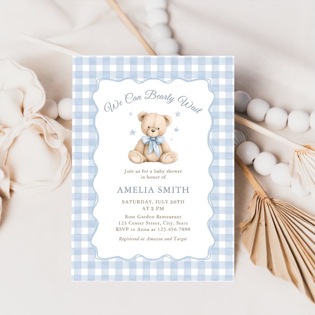Invitación Bearly Wait Blue Teddy Bear Baby Shower (Subido por el creador)