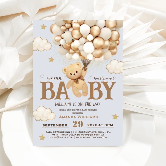 Invitación Bearly Wait Blue Teddy Bear Baby Shower Neutral (Subido por el creador)