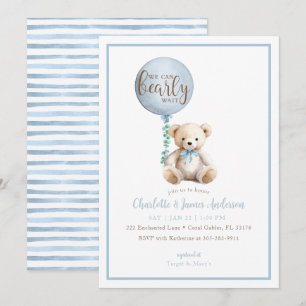 Invitación Bearly Wait Blue Teddy Bear Invite de Baby Shower