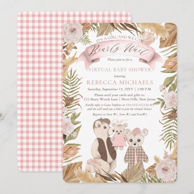 Invitación Bearly Wait Boho Bear Family Virtual Baby Shower I (Anverso / Reverso)