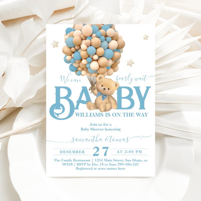 Invitación Bearly Wait Boho Blue Balloon Baby Shower (Subido por el creador)