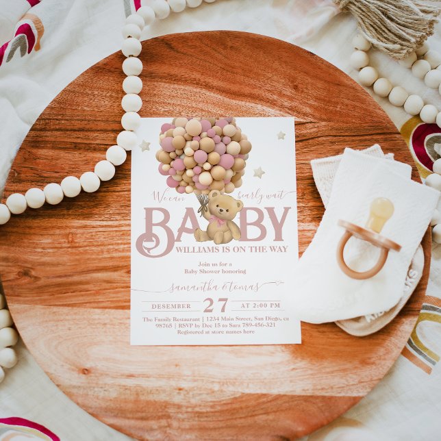 Invitación Bearly Wait Boho Pink Balloon Baby Shower (Subido por el creador)