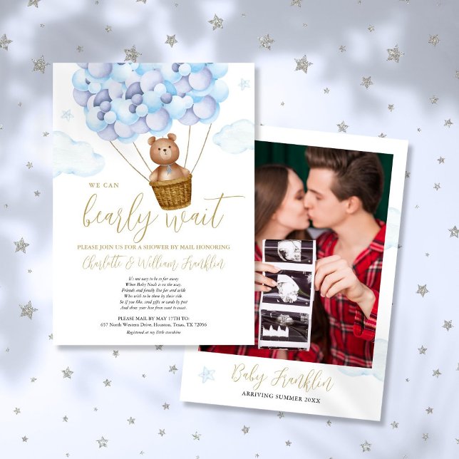 Invitación Bearly Wait Boy Baby Shower Por Correo Foto (Bearly Wait Boy Baby Shower By Mail Photo Invitation)