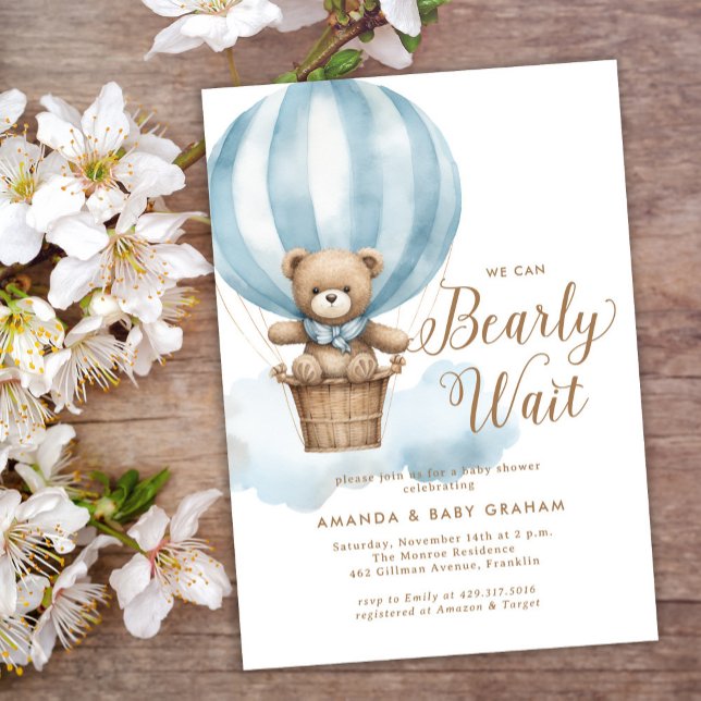 Invitación Bearly Wait Boy Teddy Bear Baby Shower (Subido por el creador)