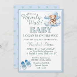 Invitación Bearly Wait- Boy Teddy Bear En Un Baby Shower En N