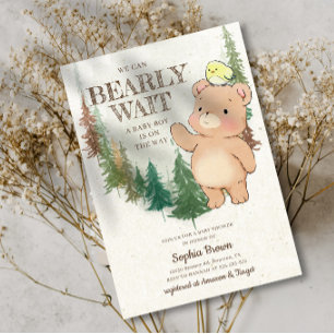 Invitación Bearly Wait Cute Woodland Bear Baby Shower