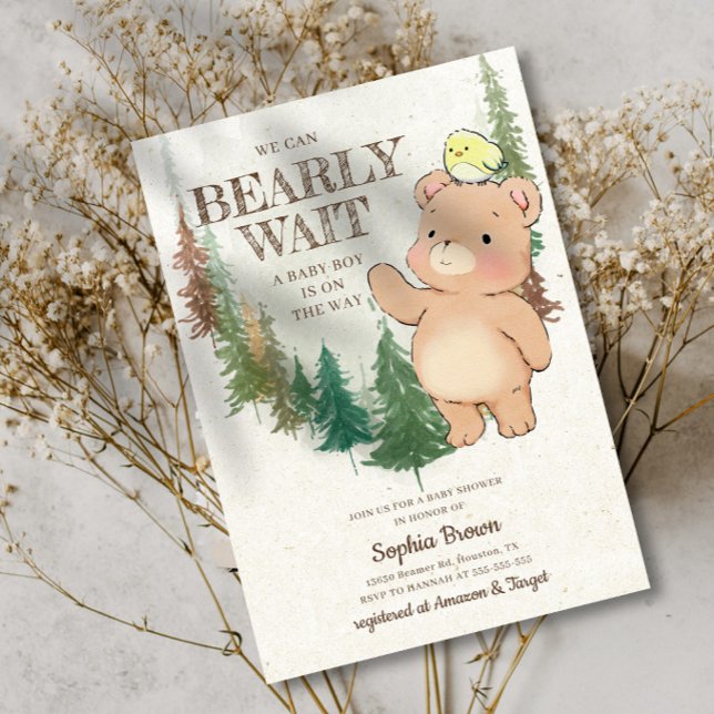 Invitación Bearly Wait Cute Woodland Bear Baby Shower (Subido por el creador)