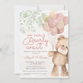 Invitación "Bearly Wait" (Esperanza temprana) Globos rosados 