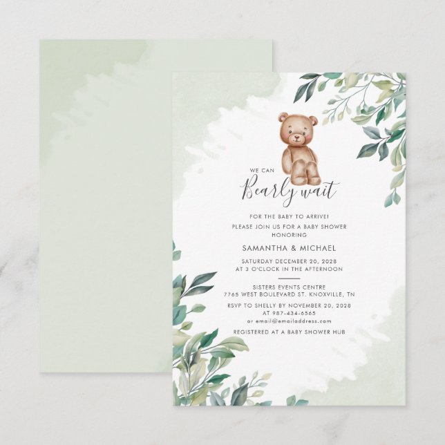Invitación Bearly Wait Eucalyptus Foliage Parejas Baby Shower (Anverso / Reverso)