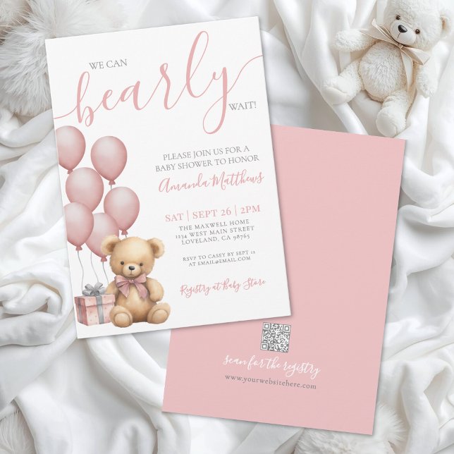 Invitación Bearly Wait Girl Pink Bear Baby Shower (Bearly Wait Girl Pink Bear Baby Shower Invitation)