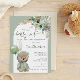 Invitación Bearly Wait Green Boho Bear de Baby Shower