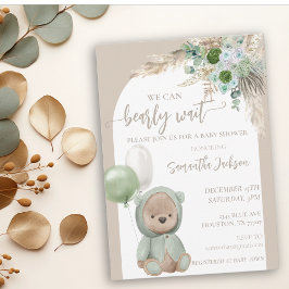 Invitación Bearly Wait Green Boho Bear de Baby Shower