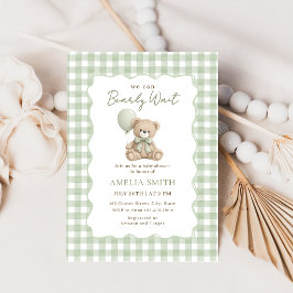 Invitación Bearly Wait Green Teddy And Balloons Baby Shower