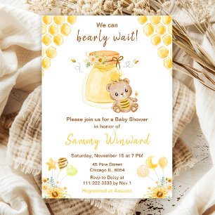 Invitación Bearly Wait Honey Bear Baby Shower
