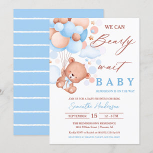 Invitación Bearly Wait Hot Air Balloon Baby Shower Blue Boy