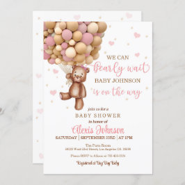 Invitación Bearly Wait Hot Air Balloon Baby Shower (Chica)