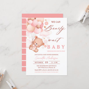 Invitación Bearly Wait Hot Air Balloon Baby Shower Pink