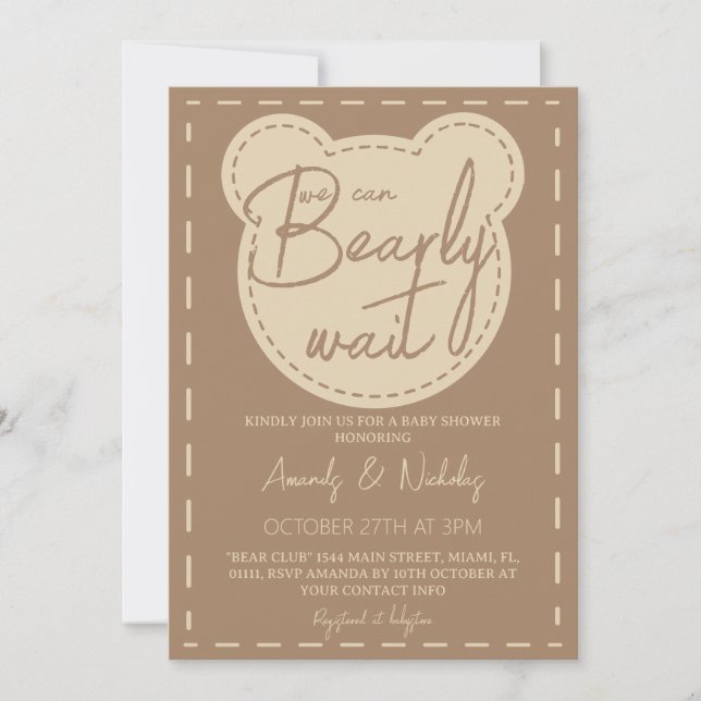 Invitación Bearly Wait Modern Cute Boy Chica Baby Shower (Anverso)
