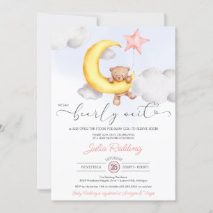 Invitación Bearly Wait Moon Star Teddy Bear Chica Baby Shower