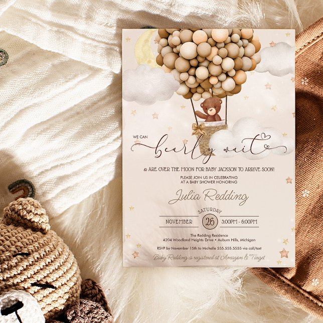 Invitación Bearly Wait Neutral Air Balloon Teddy Baby Shower (Subido por el creador)